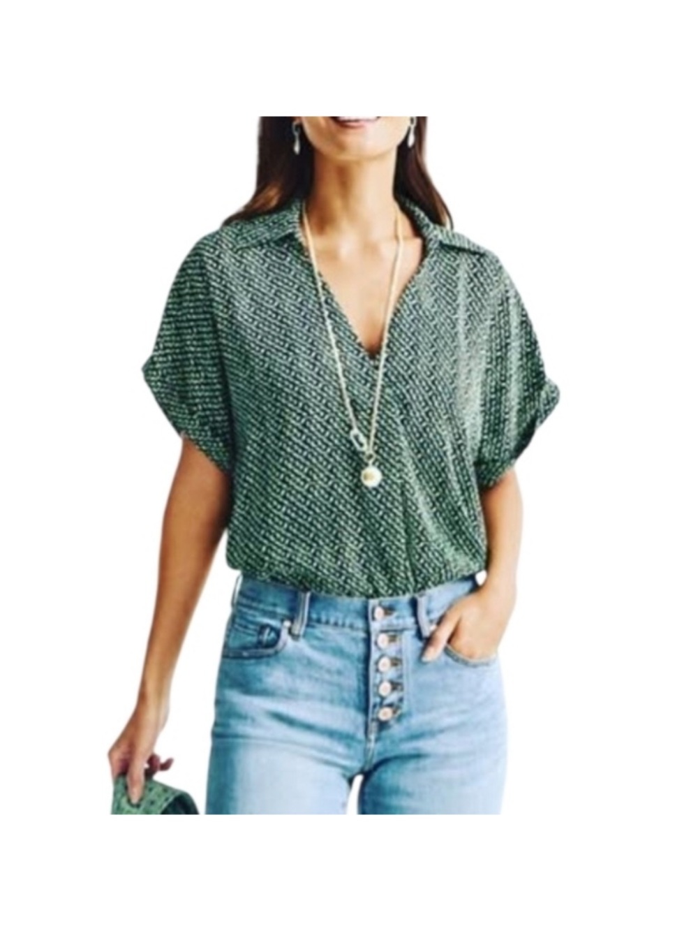 Cabi Replay Top, Style 6307, Size L, Green Black Multi Color